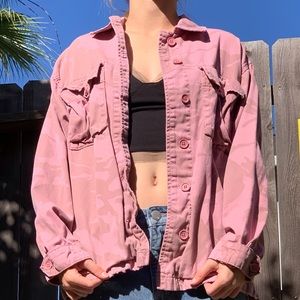 TOPSHOP pink camo jean jacket size S